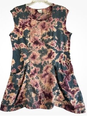 XCVI  Linen Cotton Tie Dye Dress Pockets Size Small